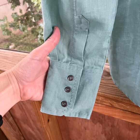 Tyler Boe Women's Sage Green 100% Linen Long Sleeve Top Size 14 - Picture 5 of 9